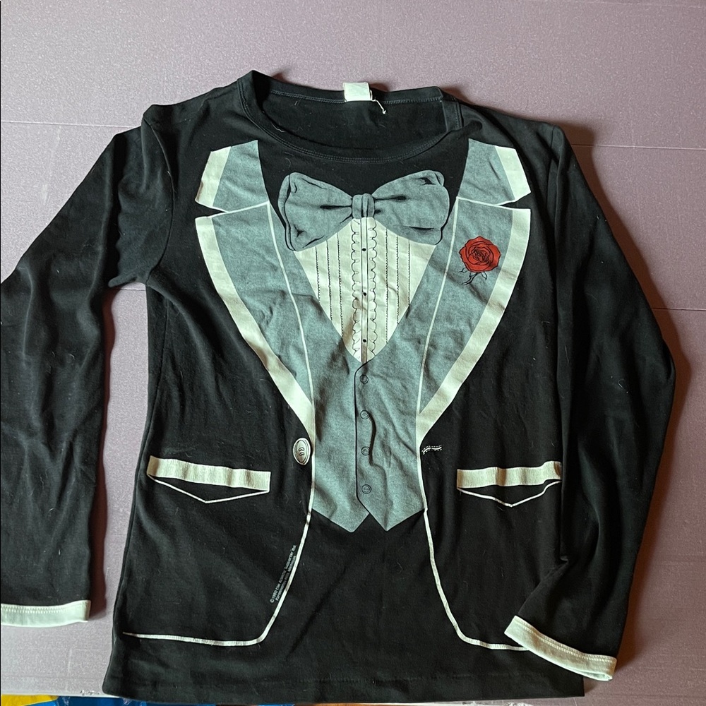Black Tuxedo Print Long Sleeve Shirt ringer